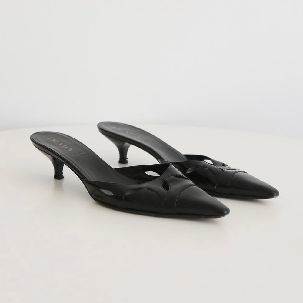 Vintage Prada Cutout Kitten Heel Mules - 38.5 - Picture 2 of 4